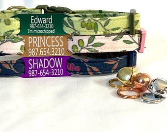 Personalized Breakaway Cat Collar - Engraved ID Tag - Olive Branches