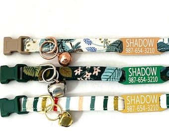 Rifle Paper Co Personalized Breakaway Cat Collar-Engraved ID Tag - Vine Garden