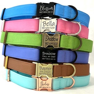 Personalized Dog Collar for Boy, Girl - Plain Solid Colors - Laser Engraved Buckle