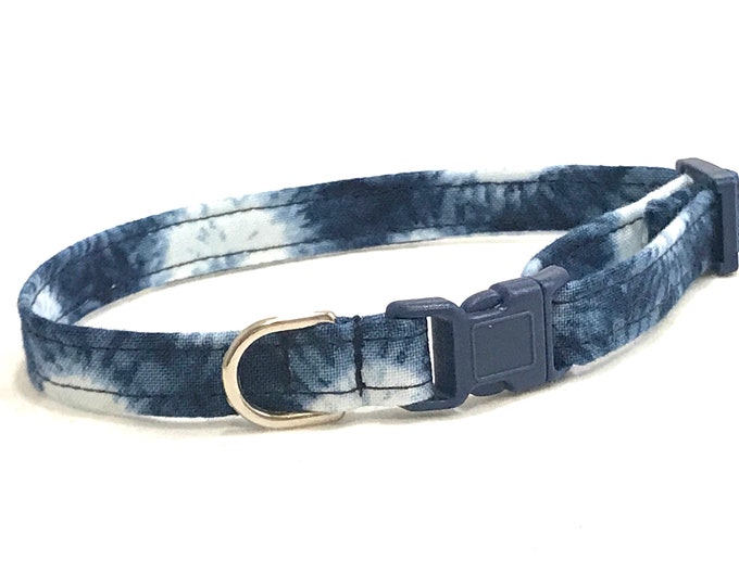 Tie Dye Indigo Blue Dots Breakaway Cat Collar for Boy Girl