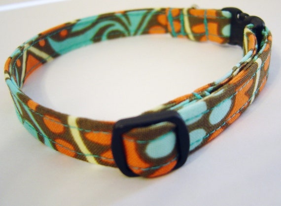 Cat Collar for Boy Girl - Olive Green  - Amy Butler Midwestern Modern - Breakaway