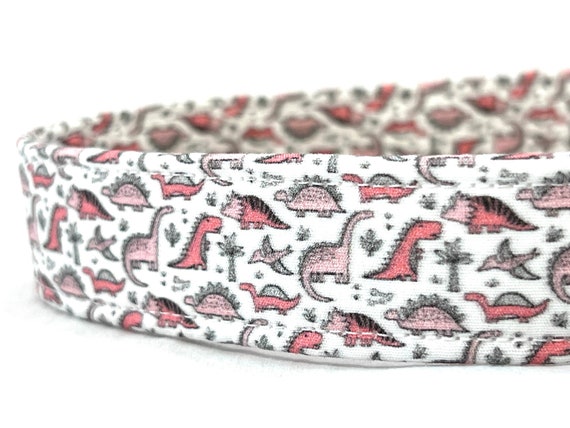 Dinosaurs Dog Collar for Girl - XXS, XS, Small, Medium, Large, XL - Pink T-Rex