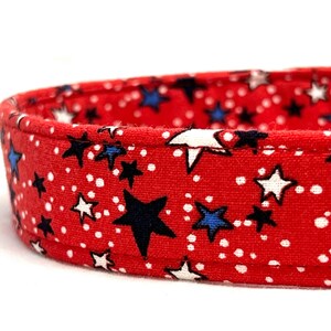 Patriotic Dog Collar - Red Background with White and Blue Stars