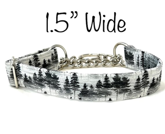1.5" Wide Chain Martingale Dog Collar  - Trees in Woodland Forest - Pick Any Fabric
