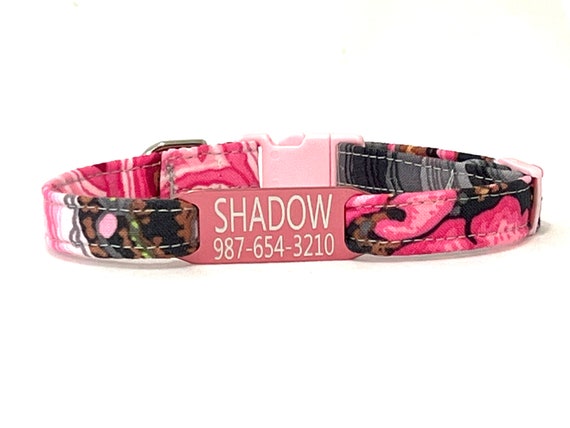 Personalized Breakaway Cat Collar for Girl, Boy - Slide On ID Tag - Tropical Pink or Purple Marble
