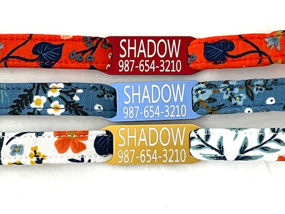Personalized Breakaway Cat Collar - Rifle Paper Co - Slide-On Engraved ID Tag - 3/8" - Farmhouse Flowers