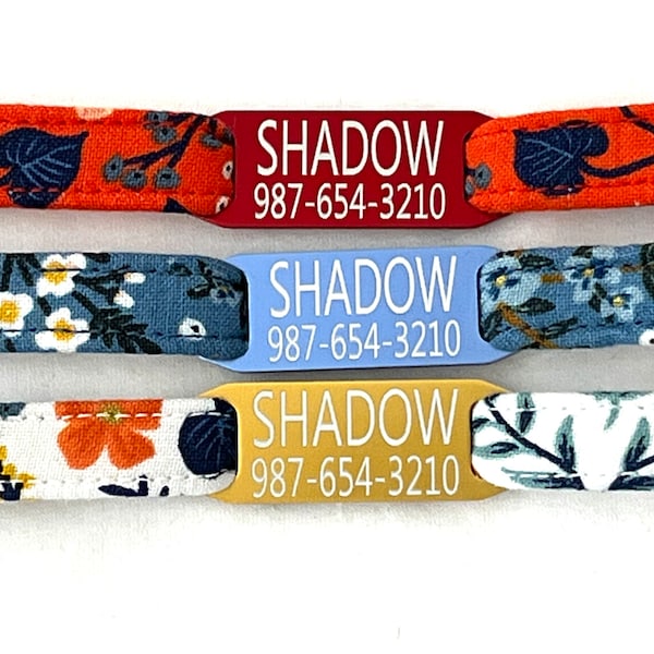 Personalized Breakaway Cat Collar - Rifle Paper Co - Slide-On Engraved ID Tag - 3/8" - Farmhouse Flowers