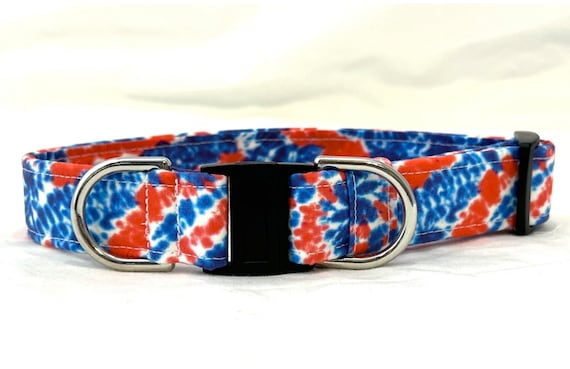 BREAKAWAY Dog Collar for Boy, Girl -  Safety - Patriotic Tie Dye Red, White and Blue
