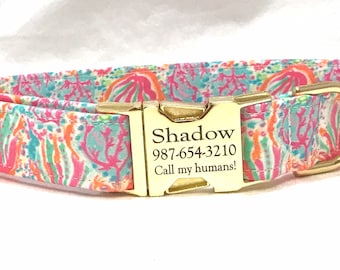 Personalized Dog Collar - Laser Engraved Buckle - Tropical Coral Vacation
