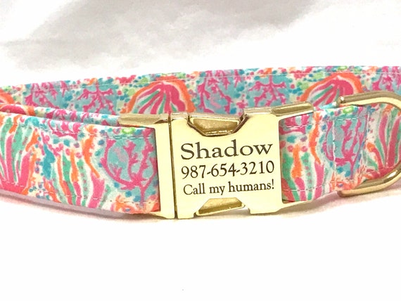 Personalized Dog Collar - Laser Engraved Buckle - Tropical Coral Vacation
