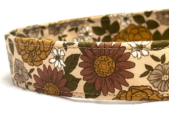 Fall Dog Collar for Boy Girl- Tan Floral Fabric- Xsmall Small Medium Large XL