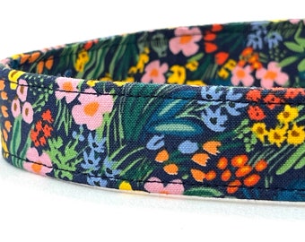 Rifle Paper Co. Dog Collar - Breezy Meadow Flowers Dark Blue