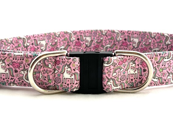 BREAKAWAY Dog Collar for Girl - Pink Rainbow Unicorns - Safety