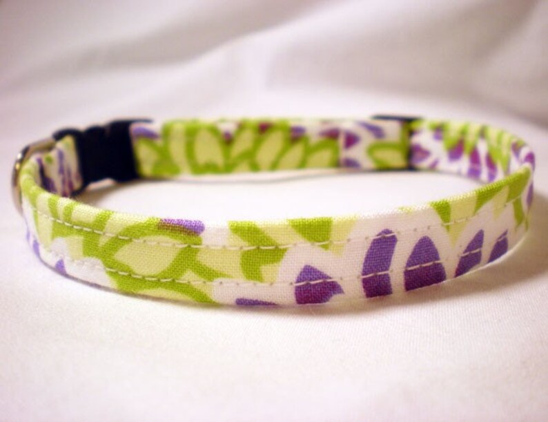 Purple, Green Flowers Cat Collar for Boy, Girl Breakaway image 3