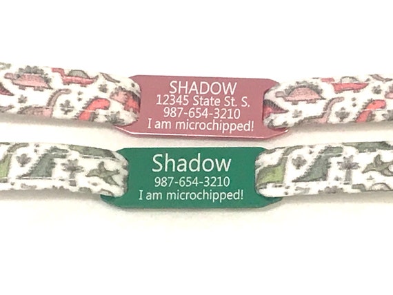 Personalized Breakaway Cat Collar - Slide-On Engraved ID Tag - Cute Tiny Dinosaurs