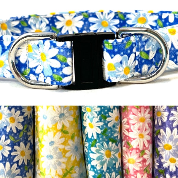 BREAKAWAY Dog Collar for Boy, Girl - Safety - Happy Daisies - Yellow, Pink, Blue, Aqua, Purple