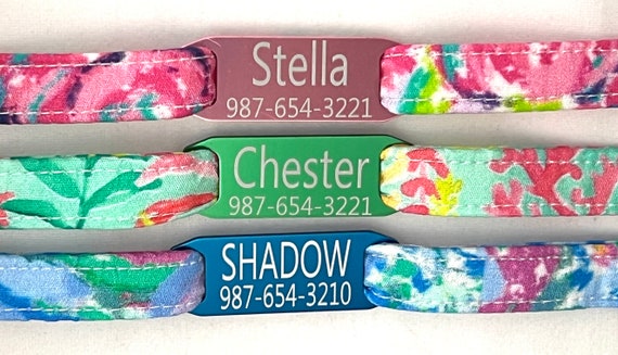 Personalized Breakaway Cat Collar - Summer Tropical Beach Colors- Slide-On Engraved ID Tag - 3/8" -