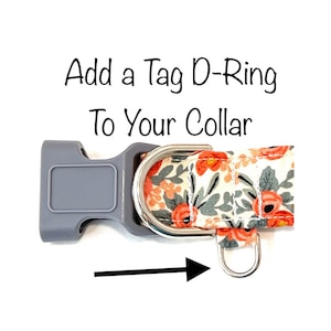 May include: A gray and silver dog collar with a floral pattern and a D-ring for attaching a tag. Add a Tag D-Ring To Your Collar.