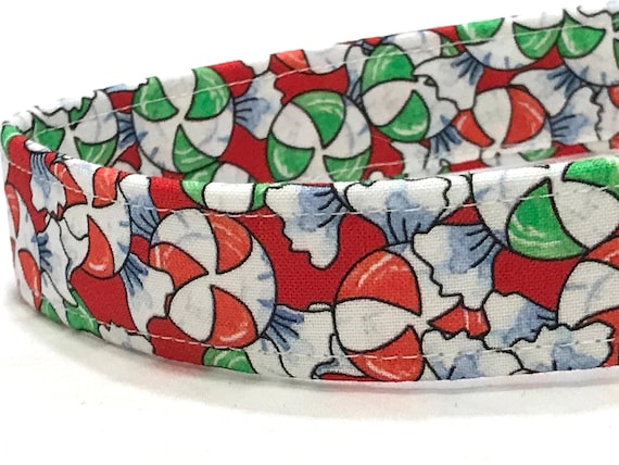 Christmas Dog Collar for Boy Girl - Peppermint Candy Swirls - Blue Red Green