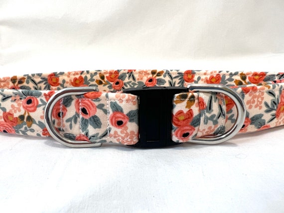 Rifle Paper Co BREAKAWAY Dog Collar for Boy, Girl -  Le Fleurs Rosa Flora Peach -Safety