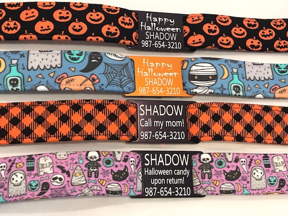 Halloween Dog Collar - Personalized Slide On ID Tag -  Pumpkins, Skeletons, Ghosts, Candy Corn