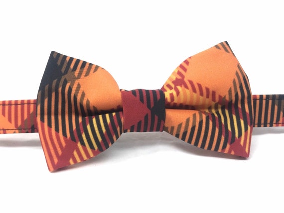 Fall Dog Collar and Bow Tie for Girl, Boy - Autumn Plaid