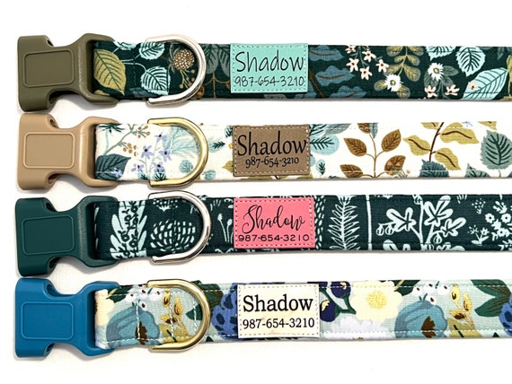 Rifle Paper Co Personalized Dog Collar for Girl, Boy - Pleather Name Patch - Vine Garden