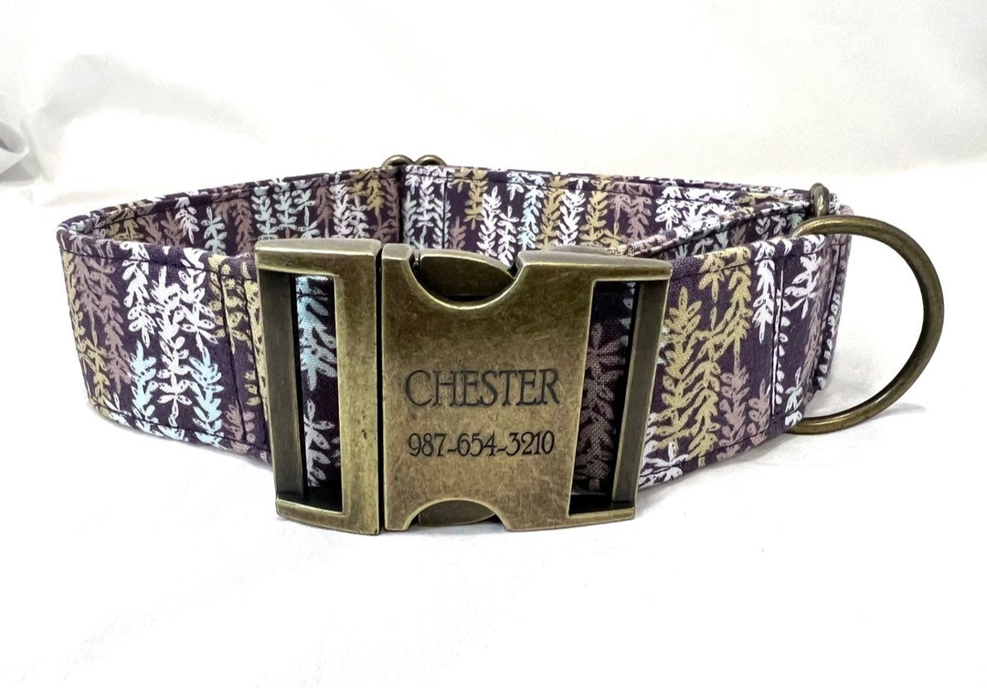 Martingale Dog Collar Personalized Laser Engraved Buckle Mountain Trees