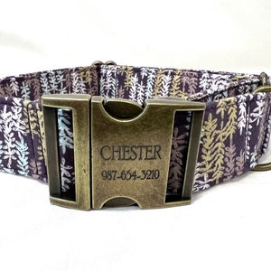 Martingale Dog Collar - Personalized Laser Engraved Buckle - Mountain Trees