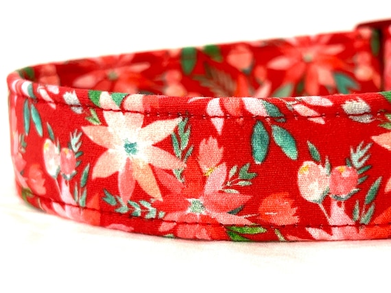 Christmas Dog Collar for Boy Girl - Red Poinsettias