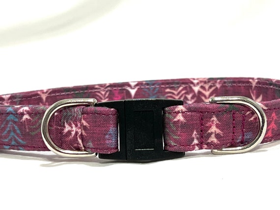 BREAKAWAY Dog Collar for Boy, Girl - Tranquil Autumn Forest Burgundy - Safety