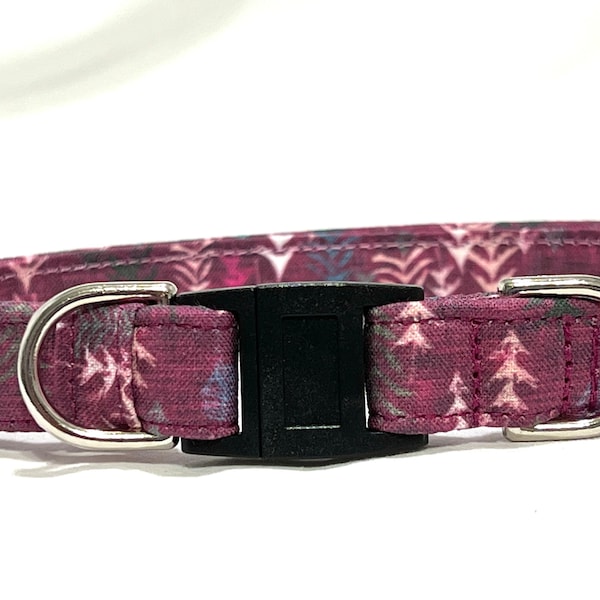 BREAKAWAY Dog Collar for Boy, Girl - Tranquil Autumn Forest Burgundy - Safety