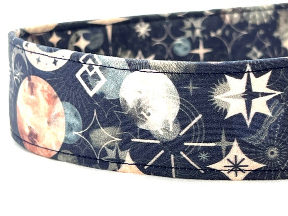 1.5” Wide Galaxy Dog Collar - Planets, Moons, and Stars - XL