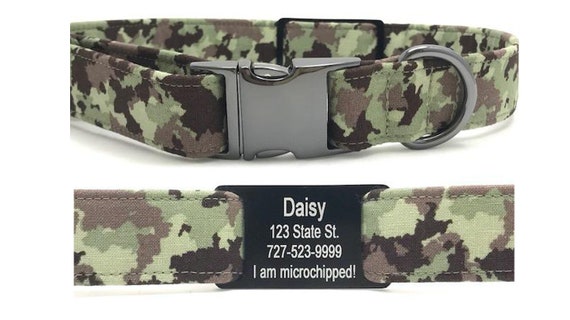 Camo Dog Collar - Personalized with Slide On ID Tag - Green Khaki