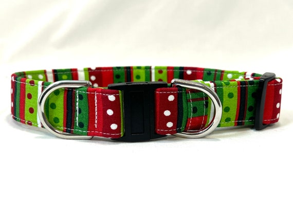 Christmas BREAKAWAY Dog Collar for Boy, Girl - Red Green Stripes- Safety