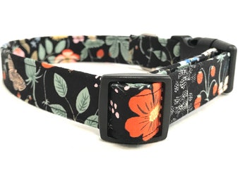 Rifle Paper Co. Dog Collar for Boy Girl - Strawberry Fields - Black