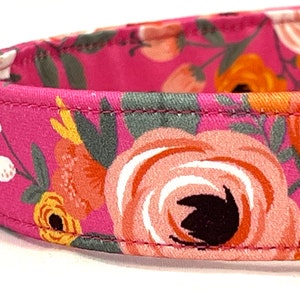Dog Collar for Girl - Hot Pink Coral Floral