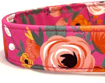 Dog Collar for Girl - Hot Pink Coral Floral