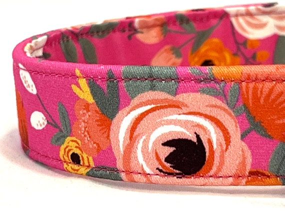 Dog Collar for Girl - Hot Pink Coral Floral