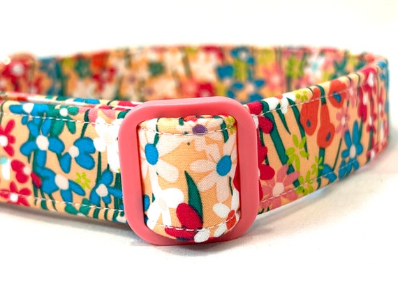 Summer Dog Collar for Girl, Boy - Peach Meadow Flowers - Rose Gold