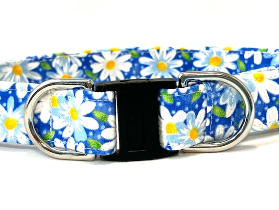 BREAKAWAY BUCKLE Dog Collar - with Personalized Slide On ID Tag - Safety - Happy Daisies