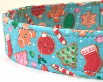 Christmas Dog Collar – Holiday Cookie Print, Customizable Buckle