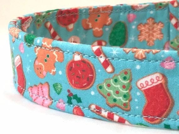 Christmas Dog Collar for Boy Girl - Cute Holiday Cookies - Red Aqua