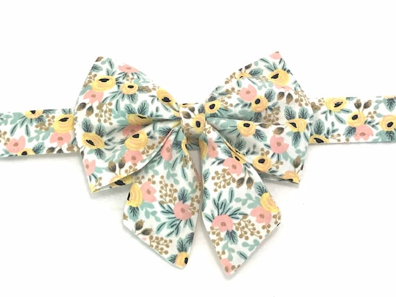 Rifle Paper Co Personalized Dog Collar with Sailor Bow - Laser Engraved Buckle