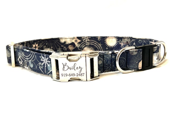 Personalized BREAKAWAY Galaxy Dog Collar - Laser Engraved Buckle -  Planets, Moons and Stars