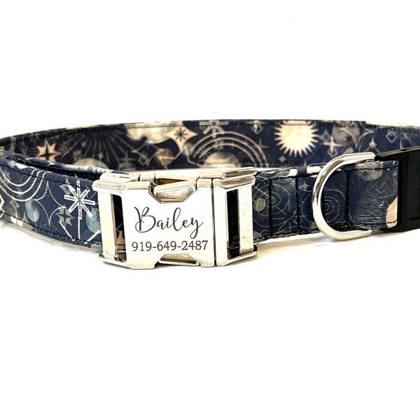 Personalized BREAKAWAY Galaxy Dog Collar - Laser Engraved Buckle -  Planets, Moons and Stars