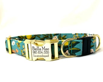 Rifle Paper Co. Personalized BREAKAWAY Dog Collar - Laser Engraved Buckle -  Citrus Floral - Lemons, Oranges