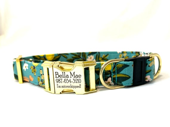 Rifle Paper Co. Personalized BREAKAWAY Dog Collar - Laser Engraved Buckle -  Citrus Floral - Lemons, Oranges