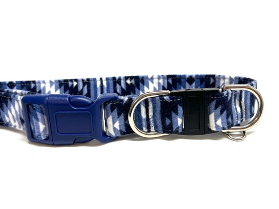 BREAKAWAY Dog Collar + Side-Release Buckle + Extra D-Ring -AZTEC BLUE- Soft Flannel - Southwestern Style