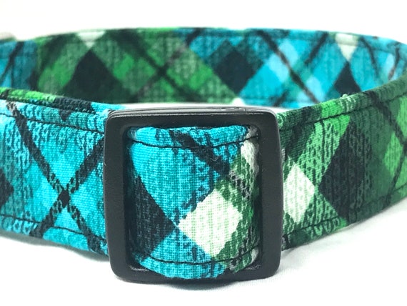Aqua Green Plaid Dog Collar for Boy, Girl